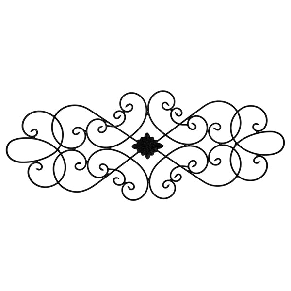 The Besti Wrought Iron Wall Art Decor for Living Room and Bedroom Medallion (32 x 12) features a scroll-style design with a central floral accent and rust-resistant finish for lasting elegance.